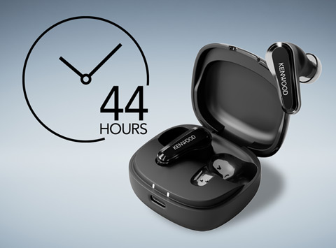 Up to 44 hours of playback with wireless charging and 65 min